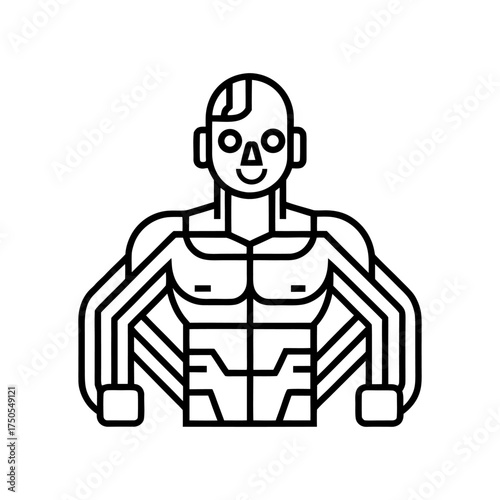 Futuristic Cyber Boxer Line Art With Tech Inspired Circuit Details