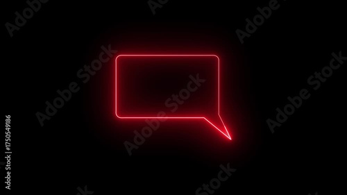 Neon glowing Red message icon, email box , animated on a black background.