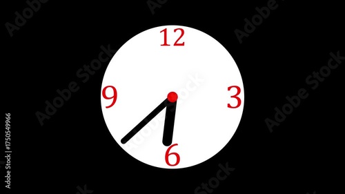 Simple analog clock icon animated on black background. watch,clock , alarm.