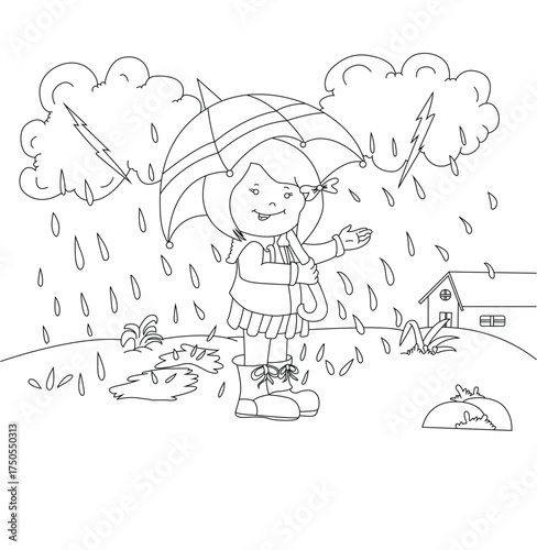 Cute cartoon hand drawn vector rainy season or rainy day outline.