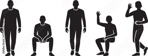 Collection of diverse human silhouettes in various poses, , showcasing different activities and expressions, suitable for representing diversity and inclusion