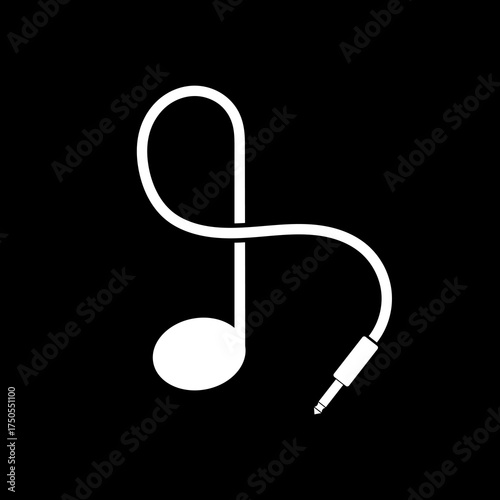 Audio jack music note icon isolated on black background
