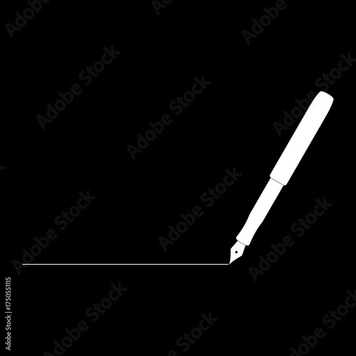 Business fountain pen with line icon isolated on black background