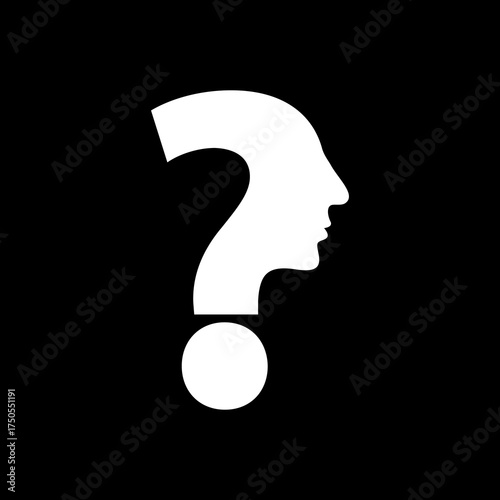 Question mark human head icon isolated on black background