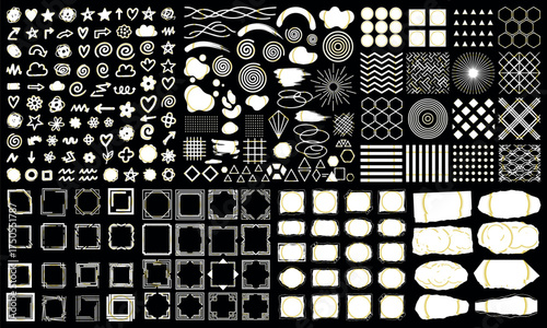 Collection of diverse black and white graphic design elements and patterns for creative projects and artistic endeavors