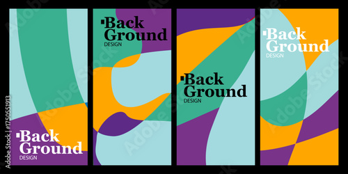 Vibrant geometric abstract background set with bold color blocks and modern shapes in teal, orange, purple, and white for posters, branding, and digital design.