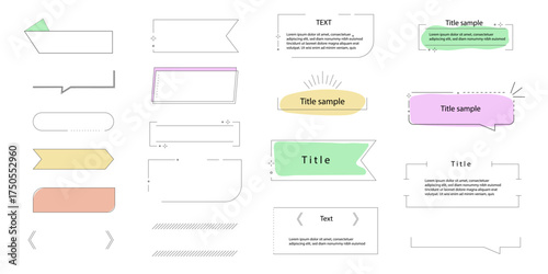 Text box callout text frame, border. Line simple set empty template for title, divider line design element. Banner, comic ribbon label element.
