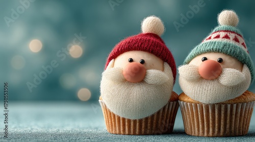 Cupcakes designed as cheerful Santa figures with festive hats, perfect for holiday celebrations and gatherings in winter