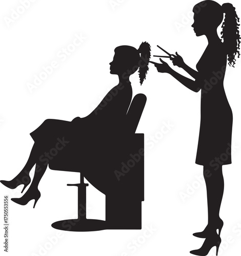 Silhouette of a hairdresser cutting hair in a salon