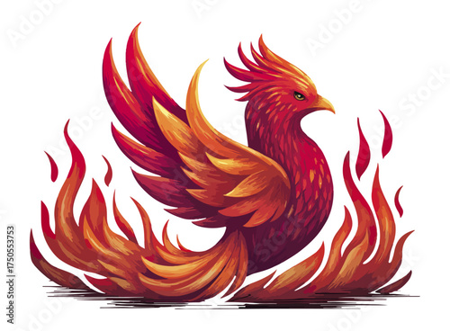 Phoenix illustration fiery bird with flames vector artwork
