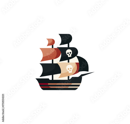Pirate ship illustration isolated against black background