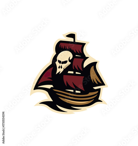 Pirate ship illustration with skull element for design