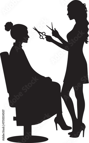 Silhouette of hairdresser cutting client's hair with scissors