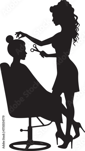 Silhouette of hairdresser cutting client's hair with scissors