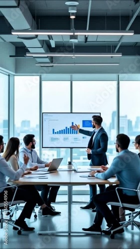 Team of business people working together on a presentation at a conference room table