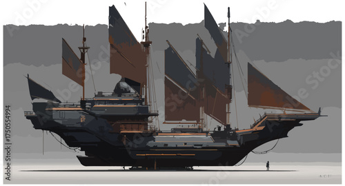 Sailing ship illustration artistic style watercraft vessel transportation