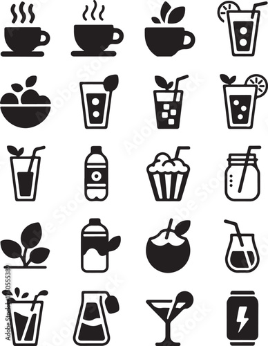 Drinks icon collection: Coffee, juice, cocktail, soda