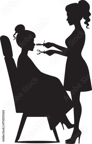 Silhouette of hairdresser cutting hair with scissors and comb