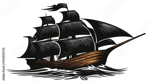 Sailing ship silhouette vector illustration