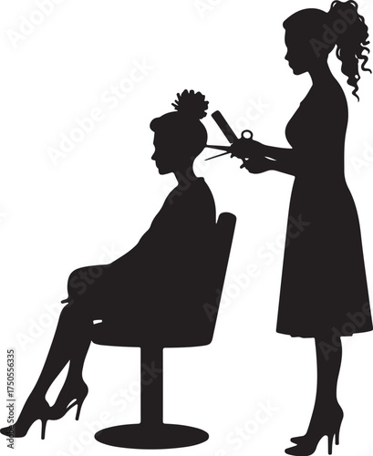 Silhouette of hairdresser styling client's hair styling