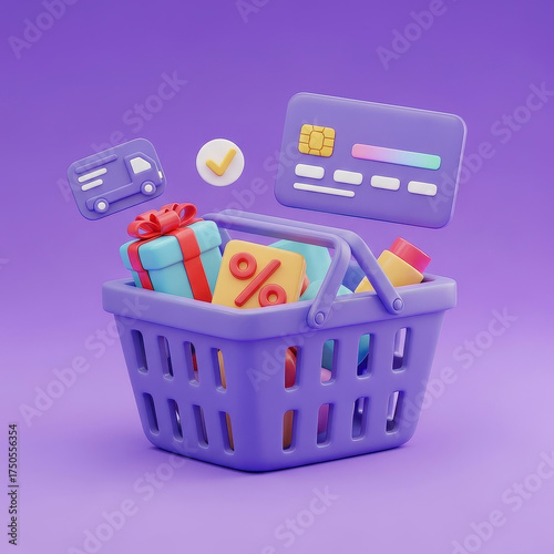 Digital shopping concept with 3D icons.