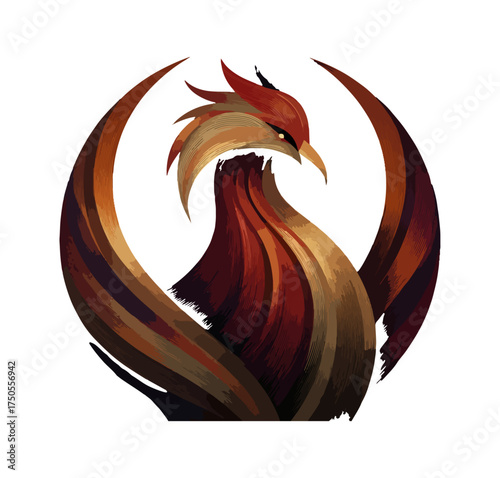 Stylized bird illustration with red and gold feathers