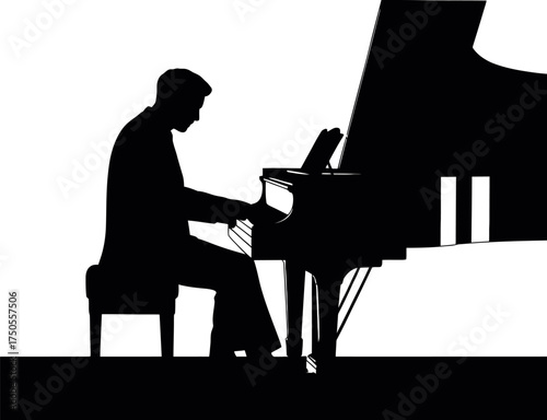 Side view silhouette of a pianist playing an instrument