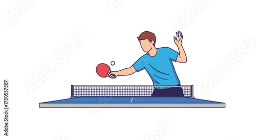 An illustration of a man playing table tennis against a white background in a flat, minimalist style conveying a sporty, energetic mood.