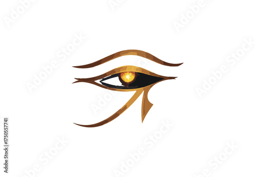 Stylized golden eye of horus illustration with decorative elements