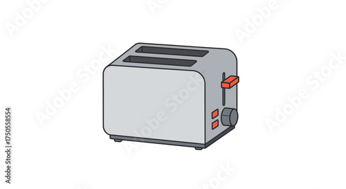 Isolated studio shot of a toaster with silver finish against a white background, simple composition and neutral mood.