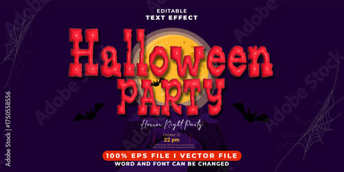 3d halloween party text effect with ornaments