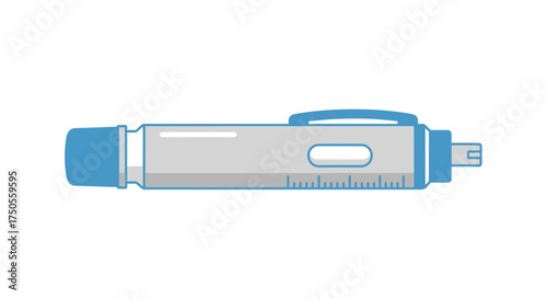 Isolated vector illustration of an insulin pen against a clean white background with a flat design and cool, calming blue accents.