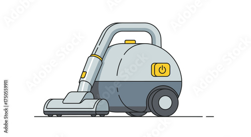 A gray vacuum cleaner illustration with a simple, flat design against a clean white background, conveying a minimalist and functional aesthetic.
