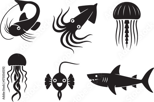Sea animal silhouettes for ocean themed designs
