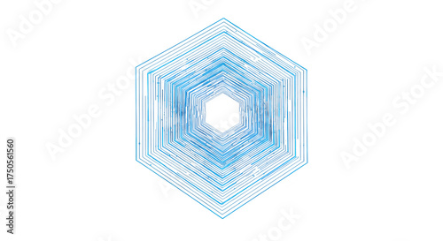Abstract geometric hexagon shape with blue lines isolated on transparent background