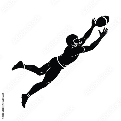 American Football Player Silhouette Diving for Catch