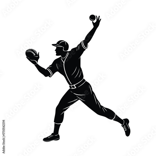 Baseball pitcher throwing ball silhouette sport game