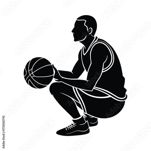 Basketball Player Crouching Silhouette with Ball male