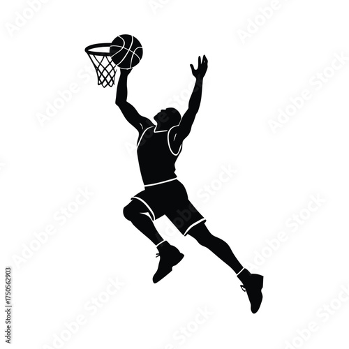 Basketball player dunking a ball silhouette hoop