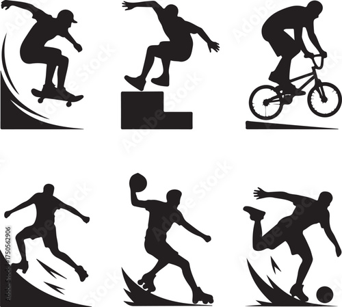 Extreme sports silhouettes show action and motion