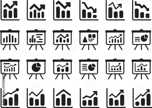Essential icons for business data reports and analysis