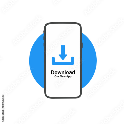 smartphone screen with download icon and text “Download our new app"
