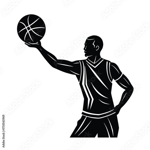 Basketball Player Silhouette Holding Ball Up male
