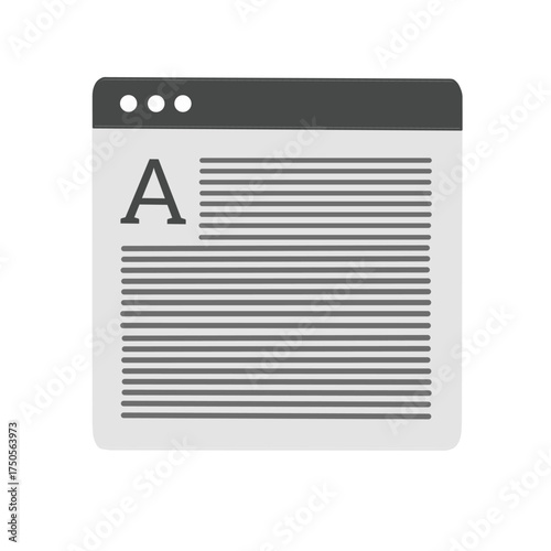 web page or document window with text layout and letter A icon, representing content writing, blogging, and web article creation.