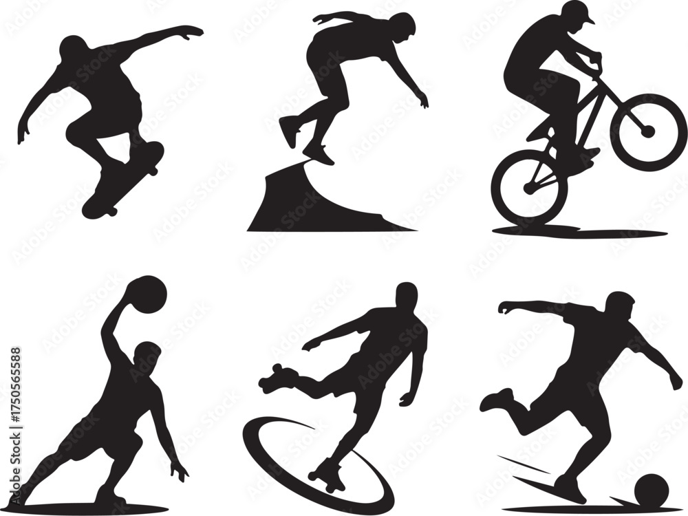 Naklejka premium Dynamic sports silhouette set for action lifestyle