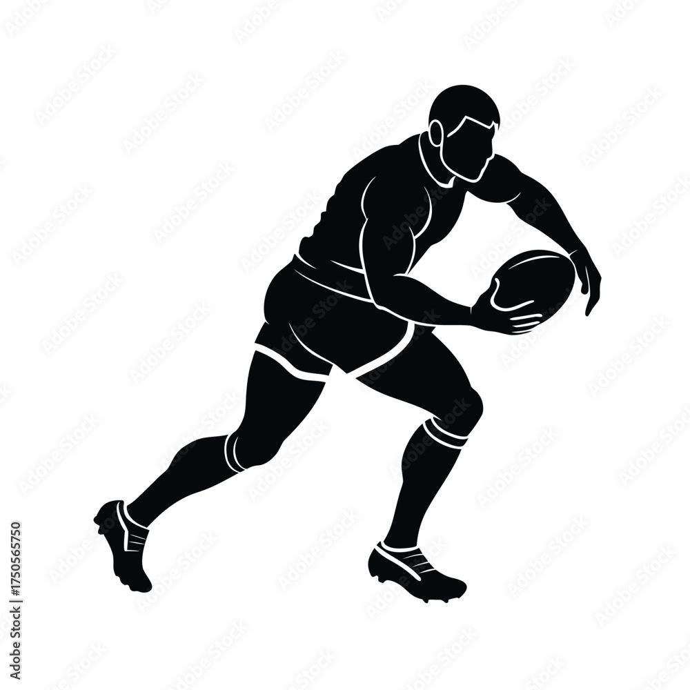 Naklejka premium Rugby player in a defensive stance with ball vector