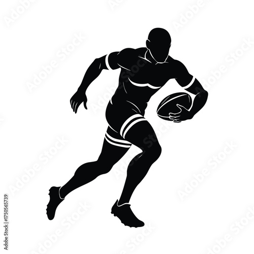 Rugby player carrying ball in stride silhouette vector