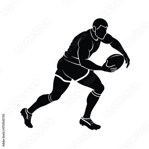 Rugby player in a defensive stance with ball vector