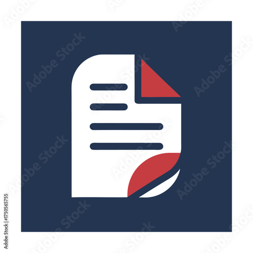 Flat icon of a document with lines and red folded corner on dark blue background Keywords: document, paper, icon, flat, design, symbol, file, page