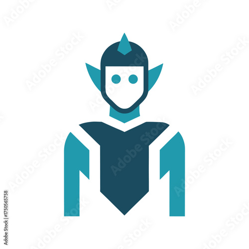 Flat icon of a stylized warrior or fantasy character with blue and teal colors avatar